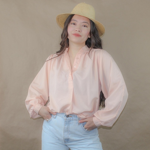 (35) vtg 70s peachy cottage core blouse - Picture 4 of 5